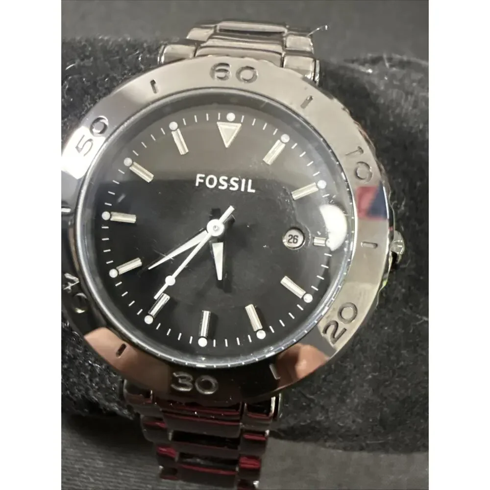 Women’s Fossil CE-1029 All Black 34mm Case 5.5-5.75” Band New Battery (G4)